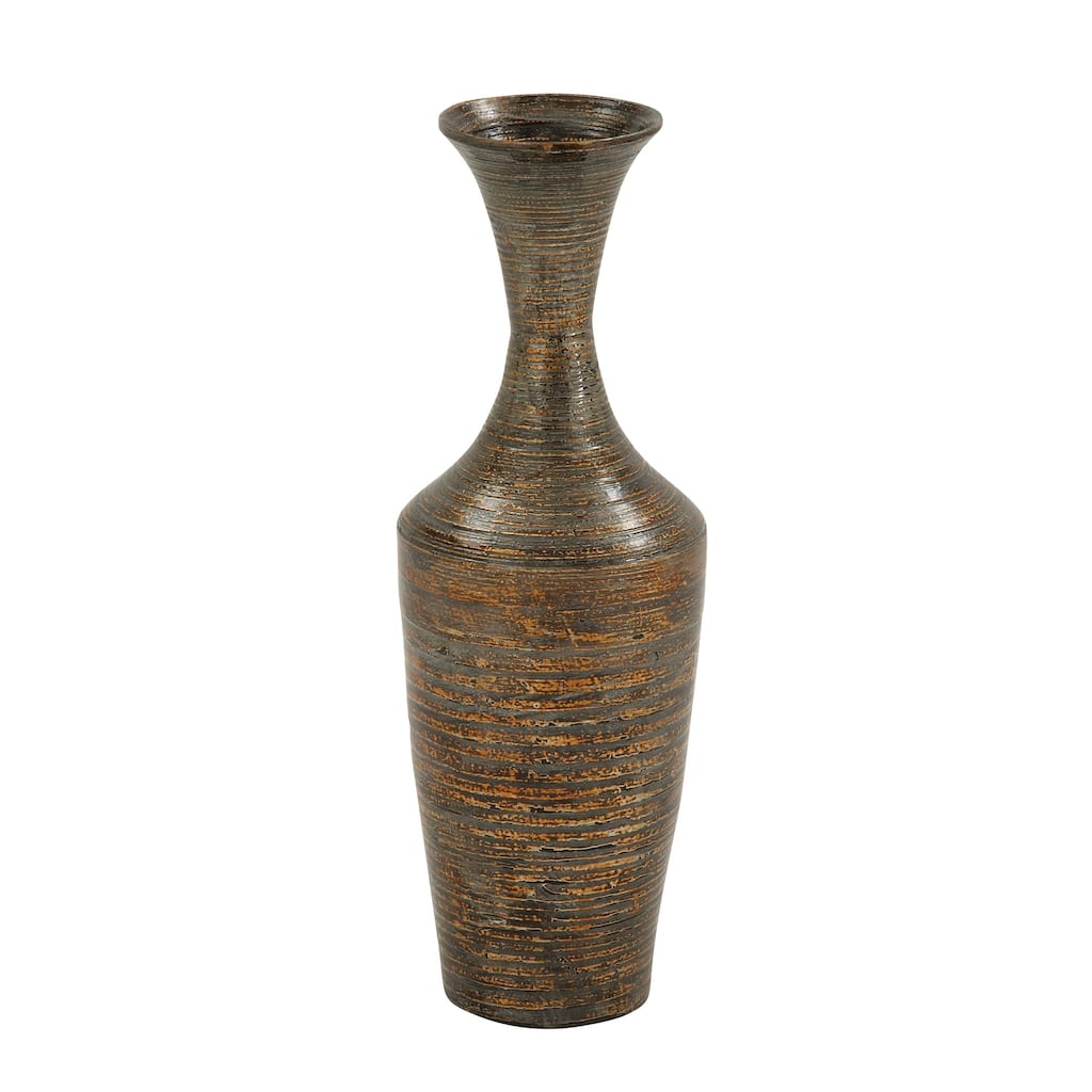 Bamboo Wood Tall Floor Vase with Lacquer - Dark Brown - Roche River Decor - 8"Wx8"Lx23"H