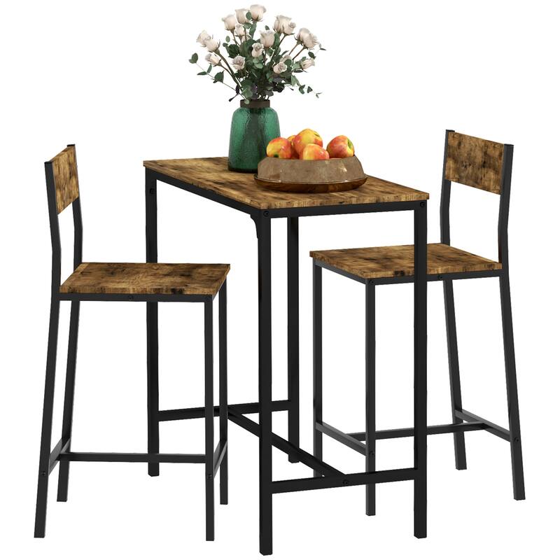 Modern 3-Piece Dining Set with Rectangular Counter Height Table & 2 Open Back Chairs - Rustic Brown