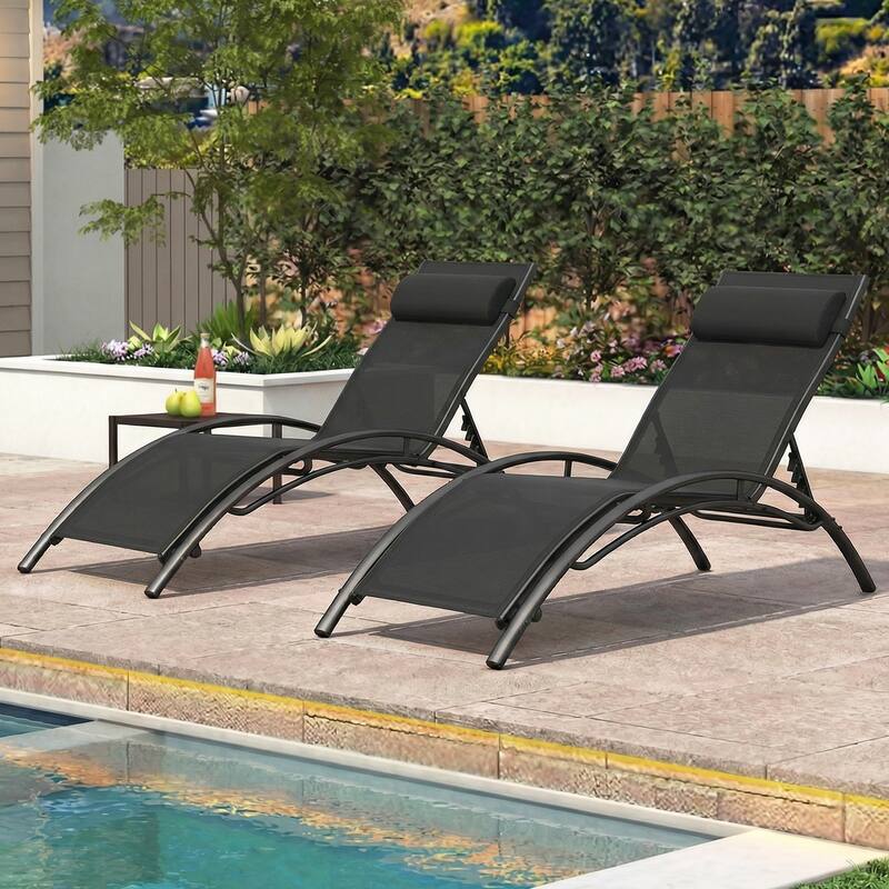 Gymax Patio Chaise Lounges Set of 2 w/5-Position Backrest & Breathable