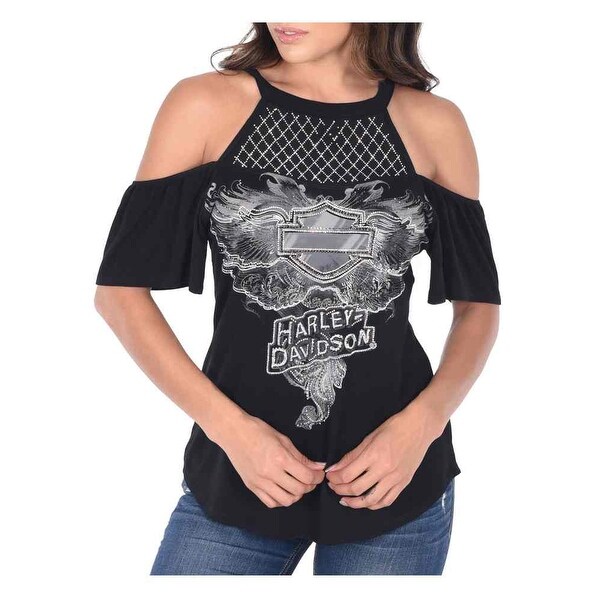 Shop Harley Davidson Women S From The Shadows Cold Shoulder Keyhole Back Top Black Ships To Canada Overstock 27114405