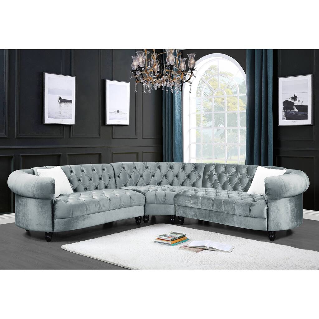 Avonne Light Blue Sectional Sofa with 2-Pillow