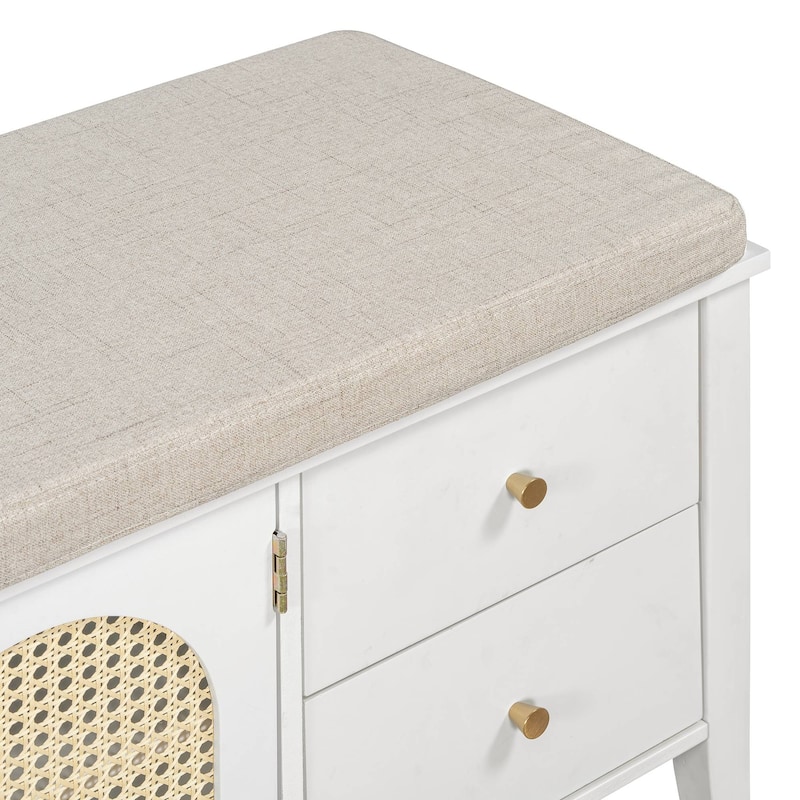 43.5 inch Shoes Bench with Cushion Storage Cabinet and 2 Drawers