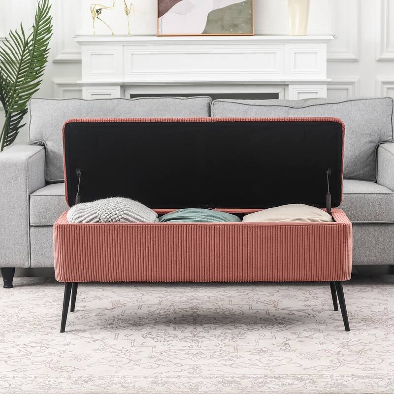 Adeco Upholstered Velvet Storage Bench 44 Inches Bed End Bench
