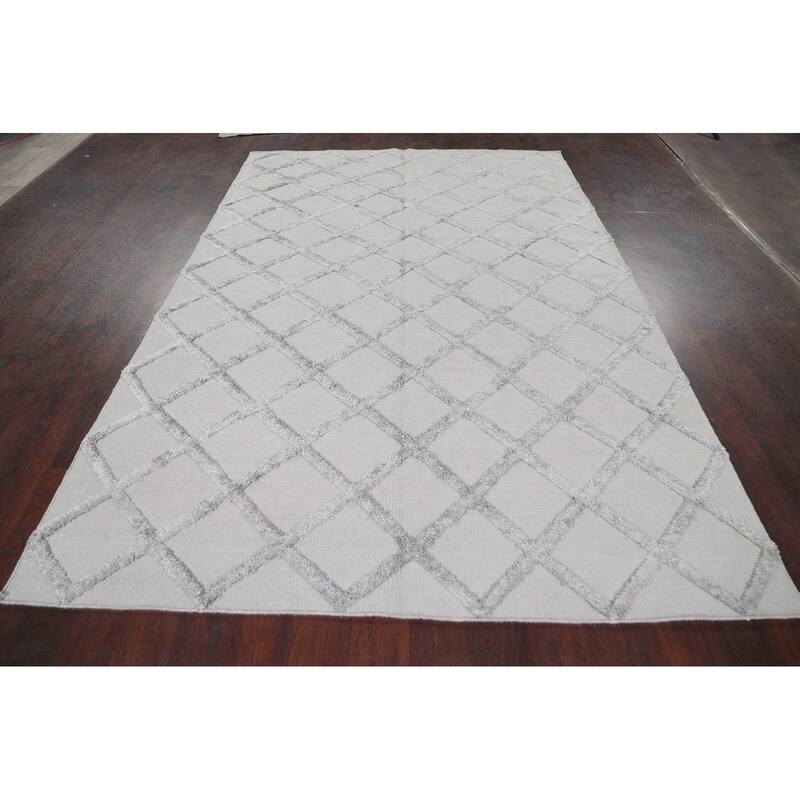 Wool/ Viscose Modern Oriental Kilim Trellis Area Rug Hand-woven - 6'1" x 8'7"