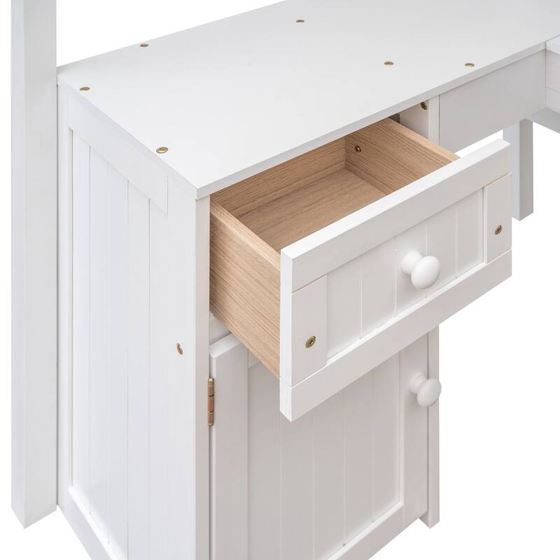 Twin Loft Bed with Drawers, Shelves, Desk, and Cabinet, Space-Saving Wooden Loft Bed