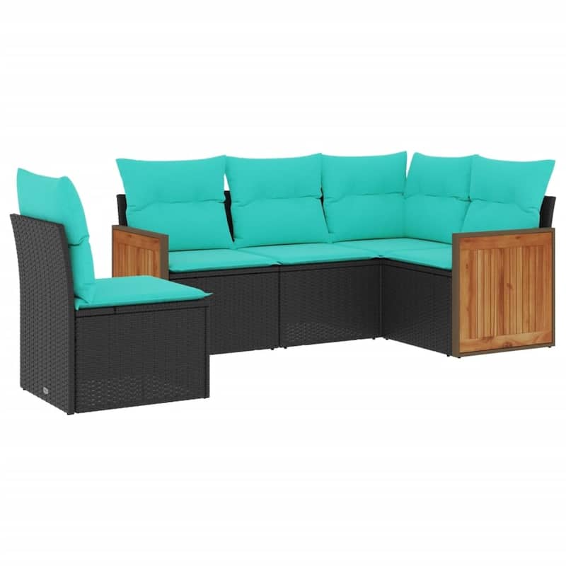 vidaXL 5 Piece Patio Sofa Set with Cushions Black Poly Rattan