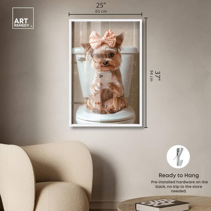 Cute Yorkie on the Toilet Shadowbox by Art Remedy