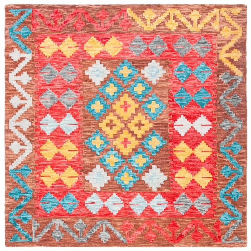 SAFAVIEH Handmade Aspen Besije Boho Wool Rug - 7' Square - Brown/Red