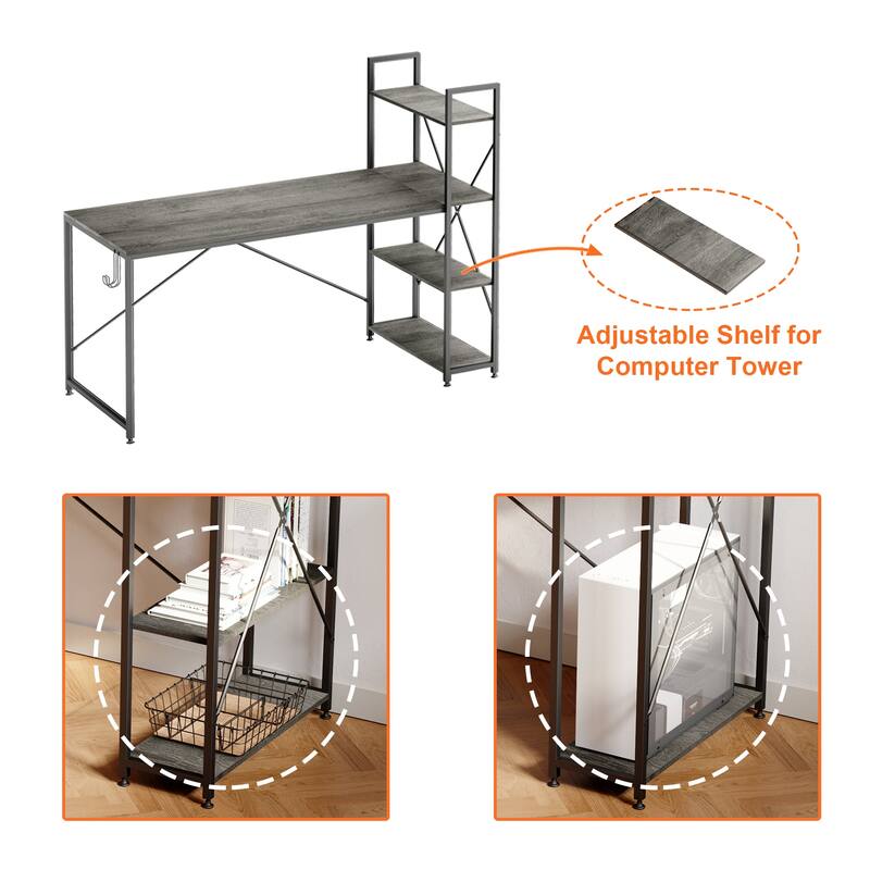Computer Desk Home Office Computer Desk with 4 Shelves & Hooks