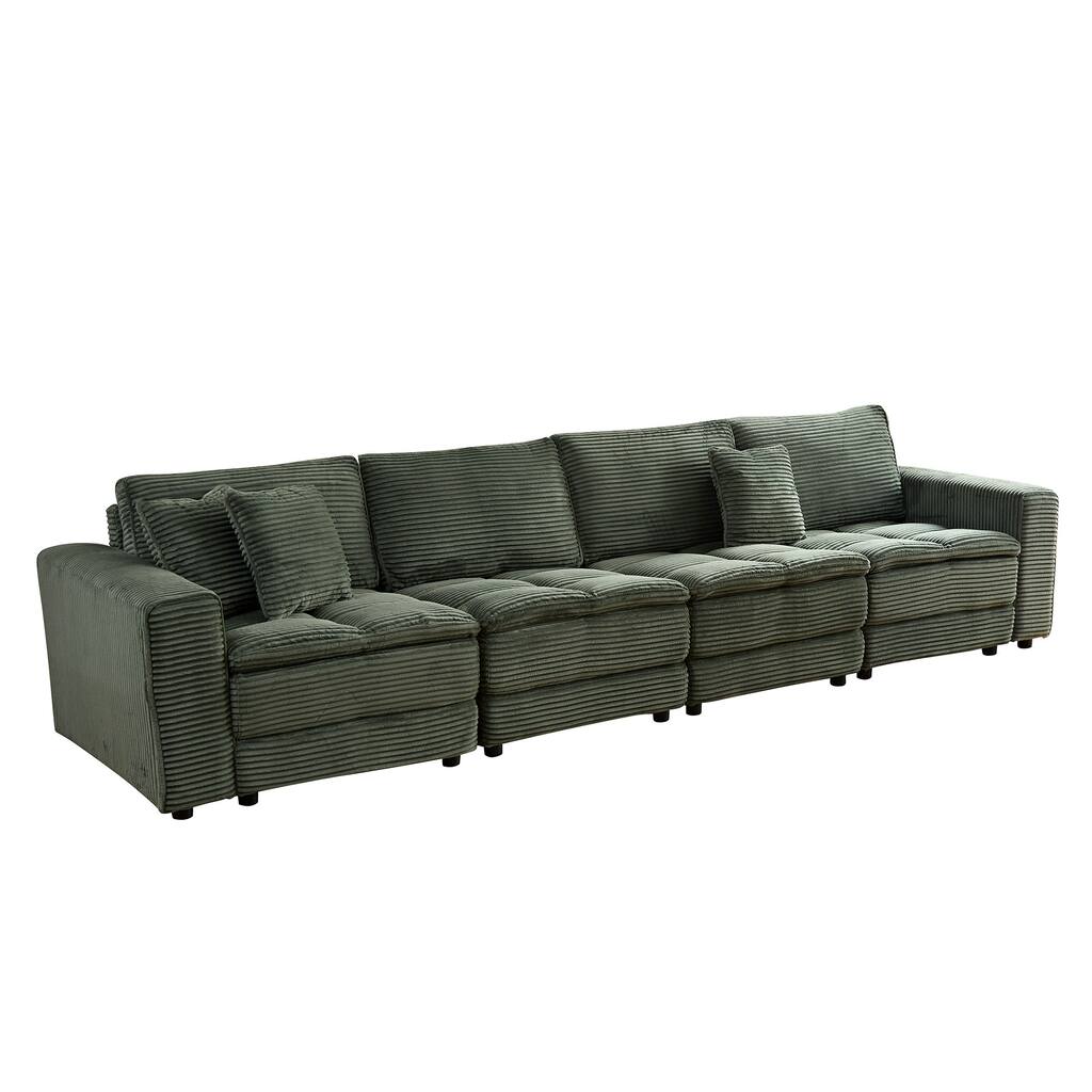 Green 137.79" Fabric L-Shaped 4-Seat Convertible Sofa with Detachable Cushions