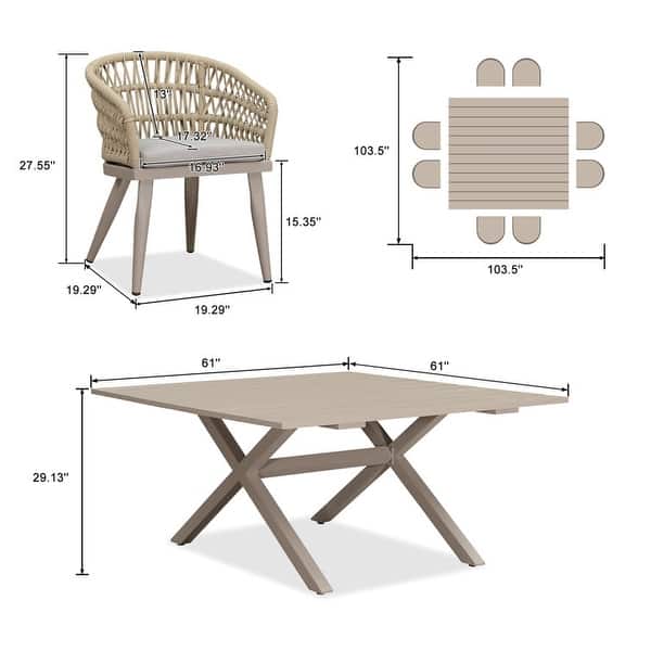 dimension image slide 1 of 4, PURPLE LEAF PE Rattan Outdoor Patio Furniture Dining Set with All Aluminum Frame