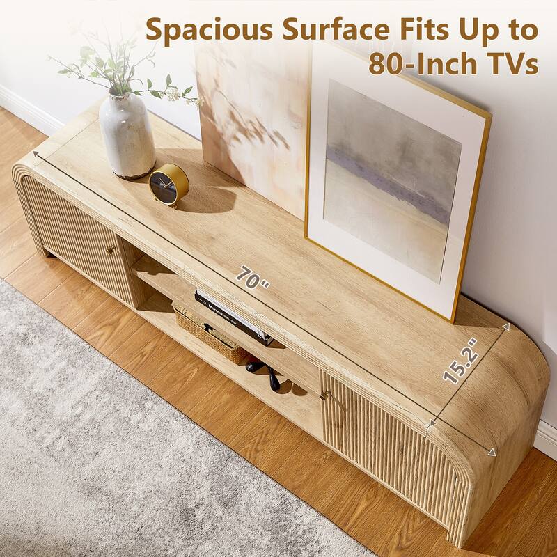 Modern Fluted TV Stand for 80" TV, Media Console, Entertainment Center