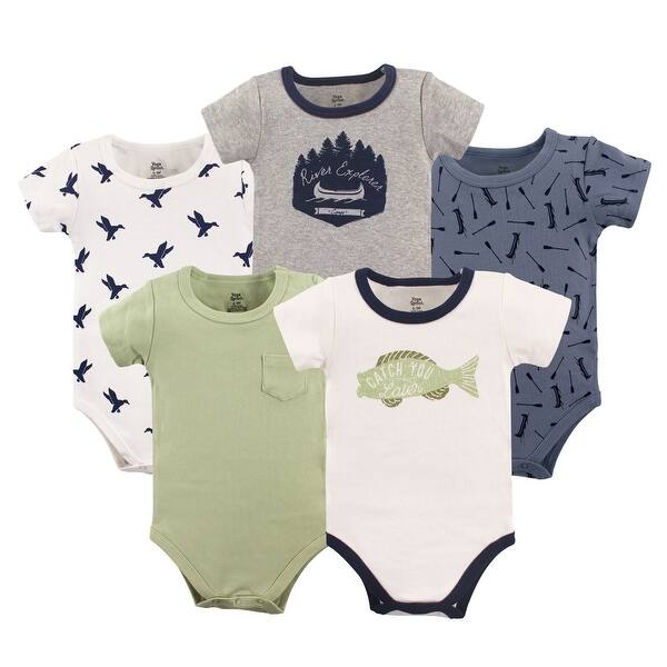 slide 1 of 1, Yoga Sprout Baby Boy Cotton Bodysuits 5pk, Explorer 0-3 Months - Explorer