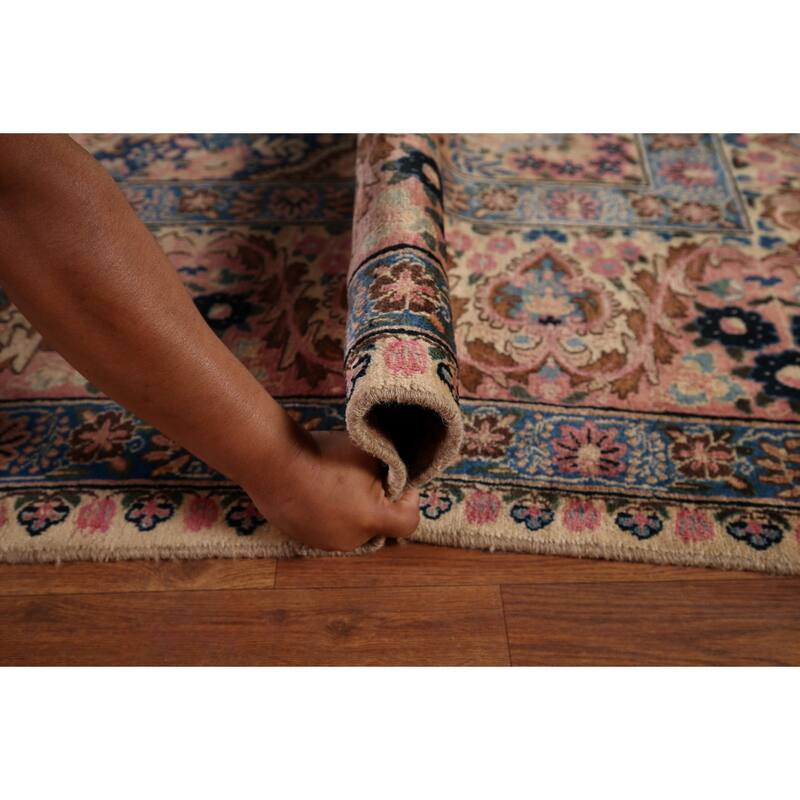 Vegetable Dye Pink Yazd Vintage Persian Area Rug Handmade Wool Carpet - 9'7" x 12'5"