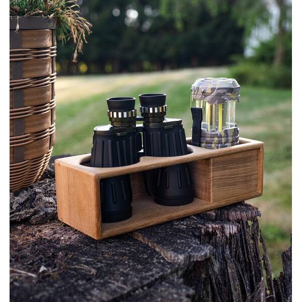 Teak Two Insulated Drink/Binocular Rack w/Tray 13" W x 33/4" H x 45