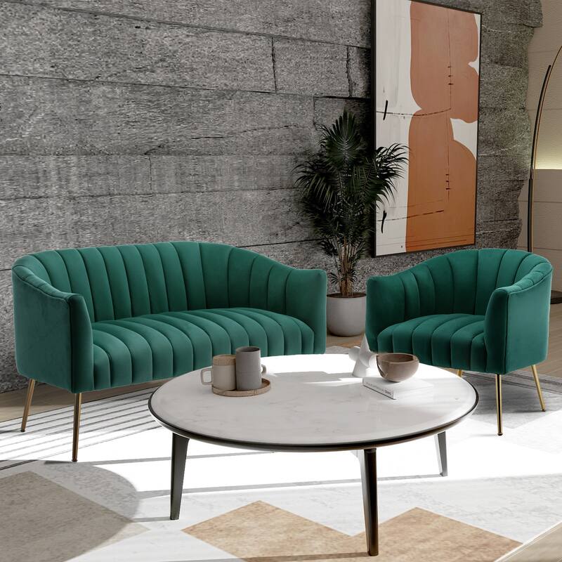 SEYNAR Velvet Upholstered Accent Chair and Loveseat Set
