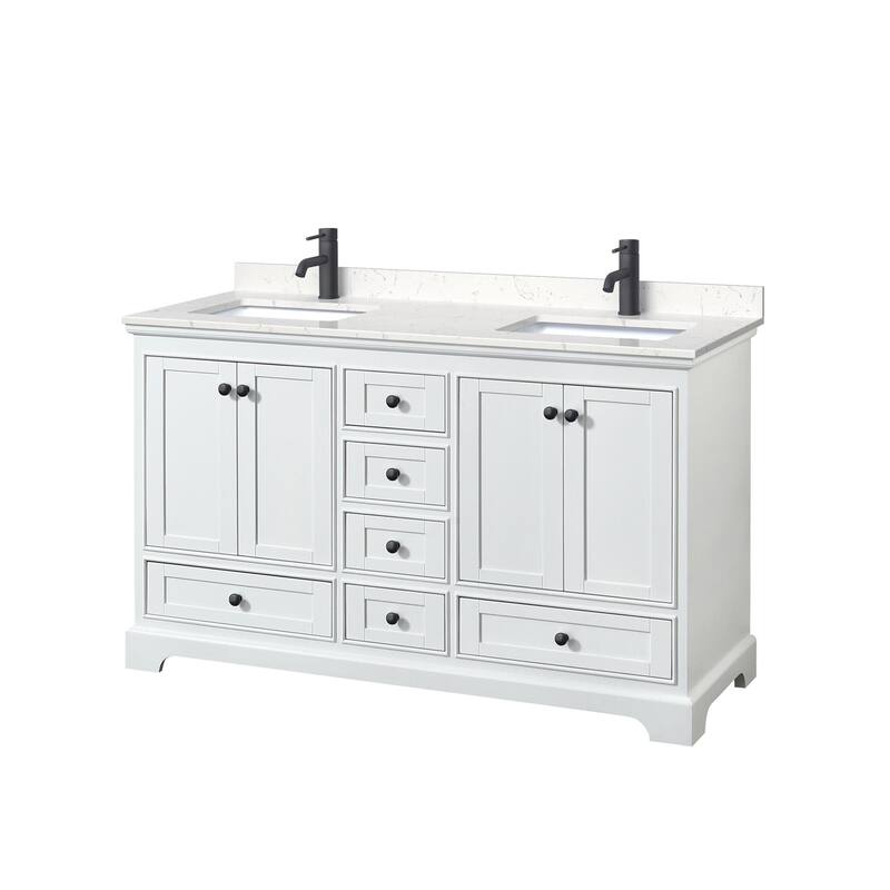 Wyndham Collection Deborah 60" Free Standing Double Basin Vanity Set - White / Carrara Cultured Marble Top / Matte Black