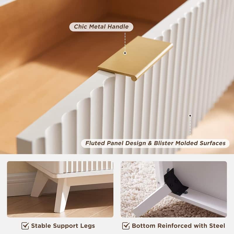 Modern Fluted 6 Drawers Dresser, Chest of Drawers, Dresser TV Stand