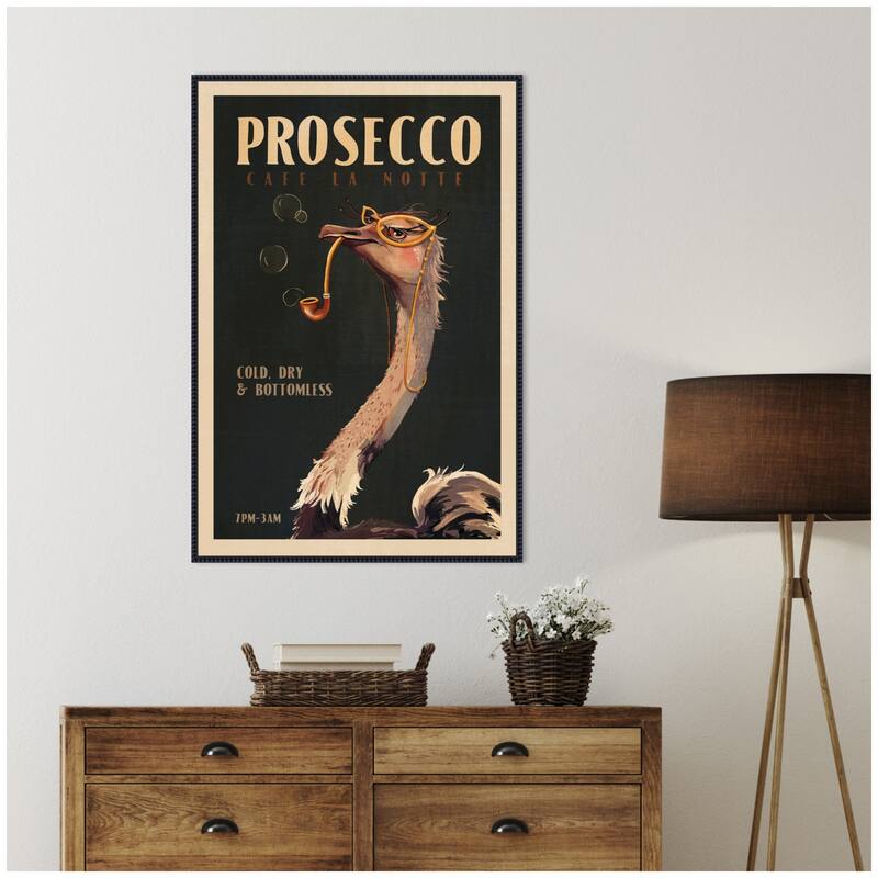 Kate and Laurel WG Deco Prosecco Ostrich by The Whiskey Ginger Framed Canvas Wall Art Print