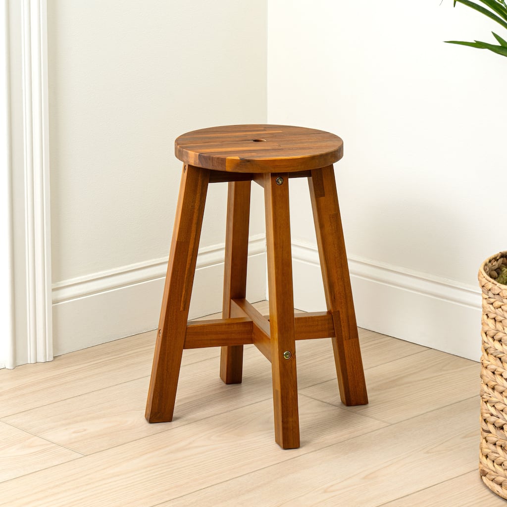 JONATHAN Y Grove Coastal Casual Acacia Wood Round Indoor/Outdoor Accent Stool