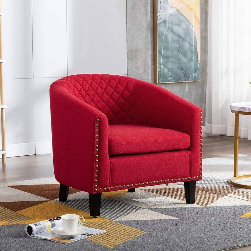 PU Leather Accent Arm Chairs Casual Sofa with Nailheads Barrel Chair Bed Bath & Beyond 38352093