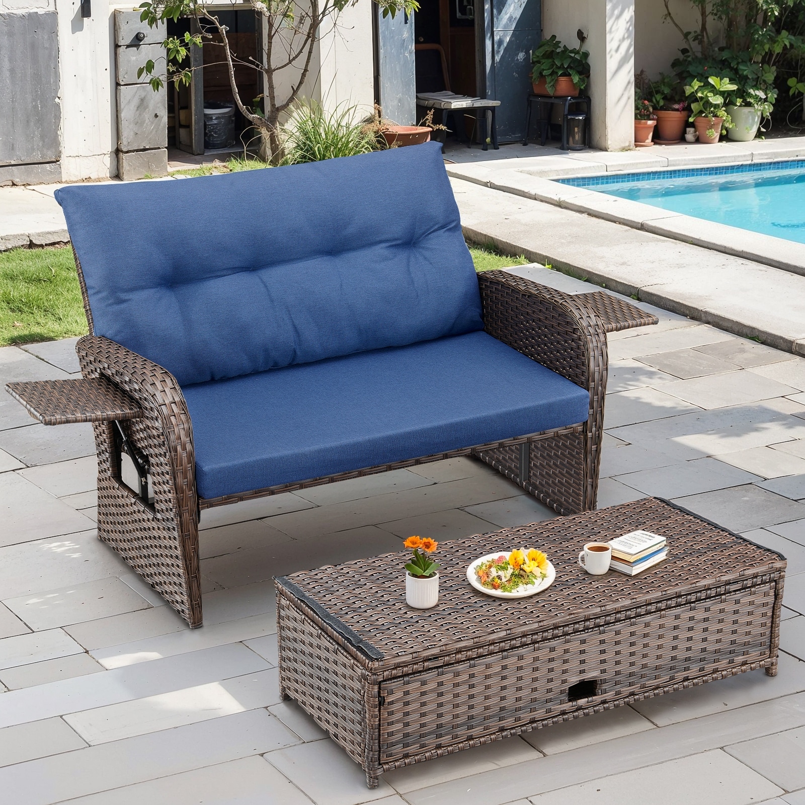Meyreso Brown Wicker Patio Daybed with Cushions