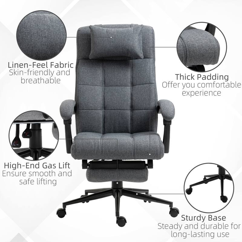 Swivel Task Chair Office Chair with Adjustable Height Retractable Footrest Headrest and Padded Armrest
