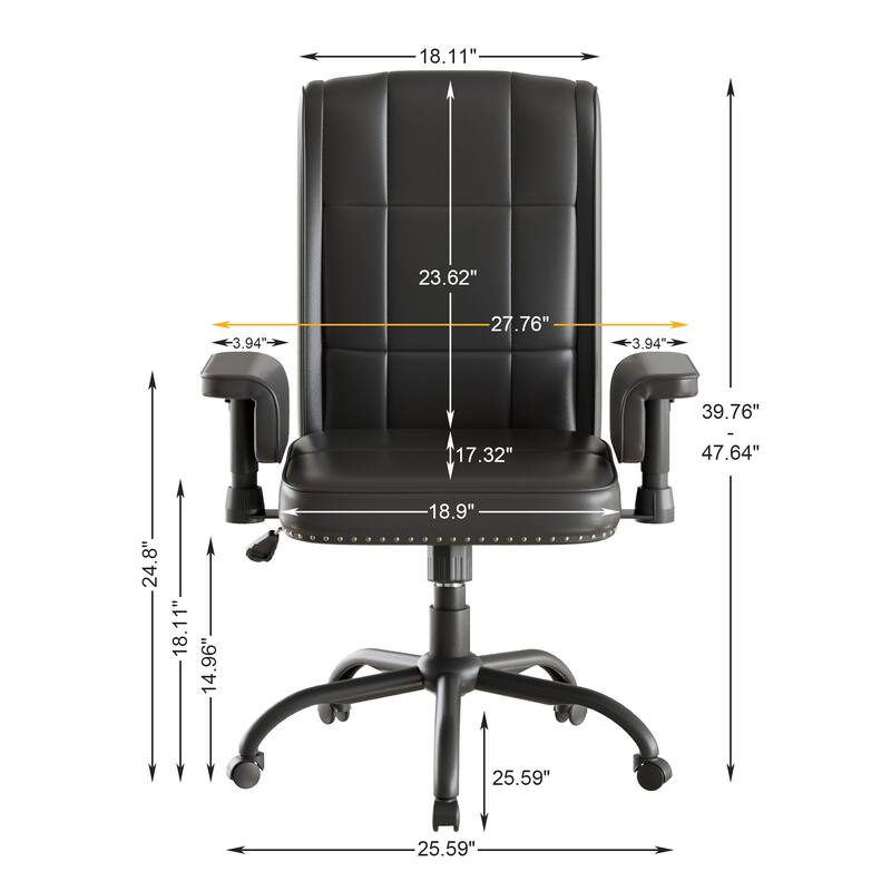 Pu Leather Home Office Desk Chair, Adjustable Desk Chair Office Chair Computer Chair Ergonomic Mid Back with 360°Swivel