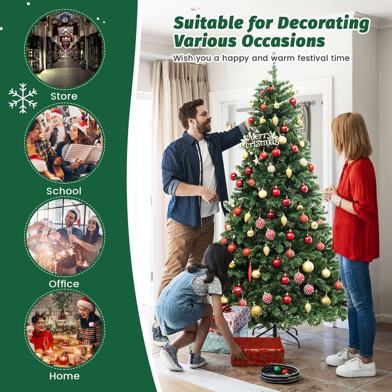 Gymax 6/7/8 FT Pre-Lit Artificial Christmas Tree Hinged Xmas Tree w/