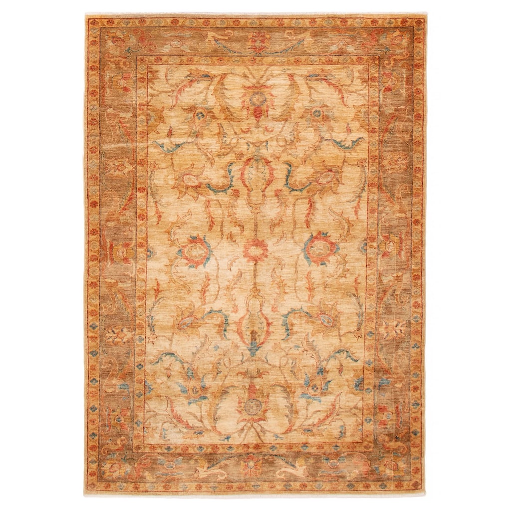 ECARPETGALLERY Hand-knotted Chobi Finest Ivory Wool Rug - 5'7 x 7'11