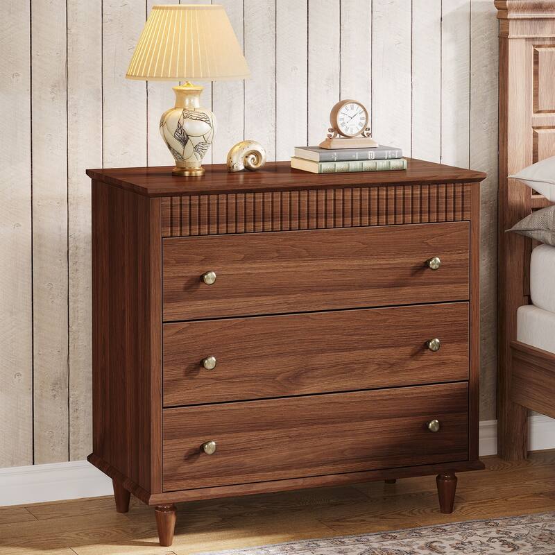 Nightstand with 3 Drawers, 31.5" Bedside Table with Mental Handles