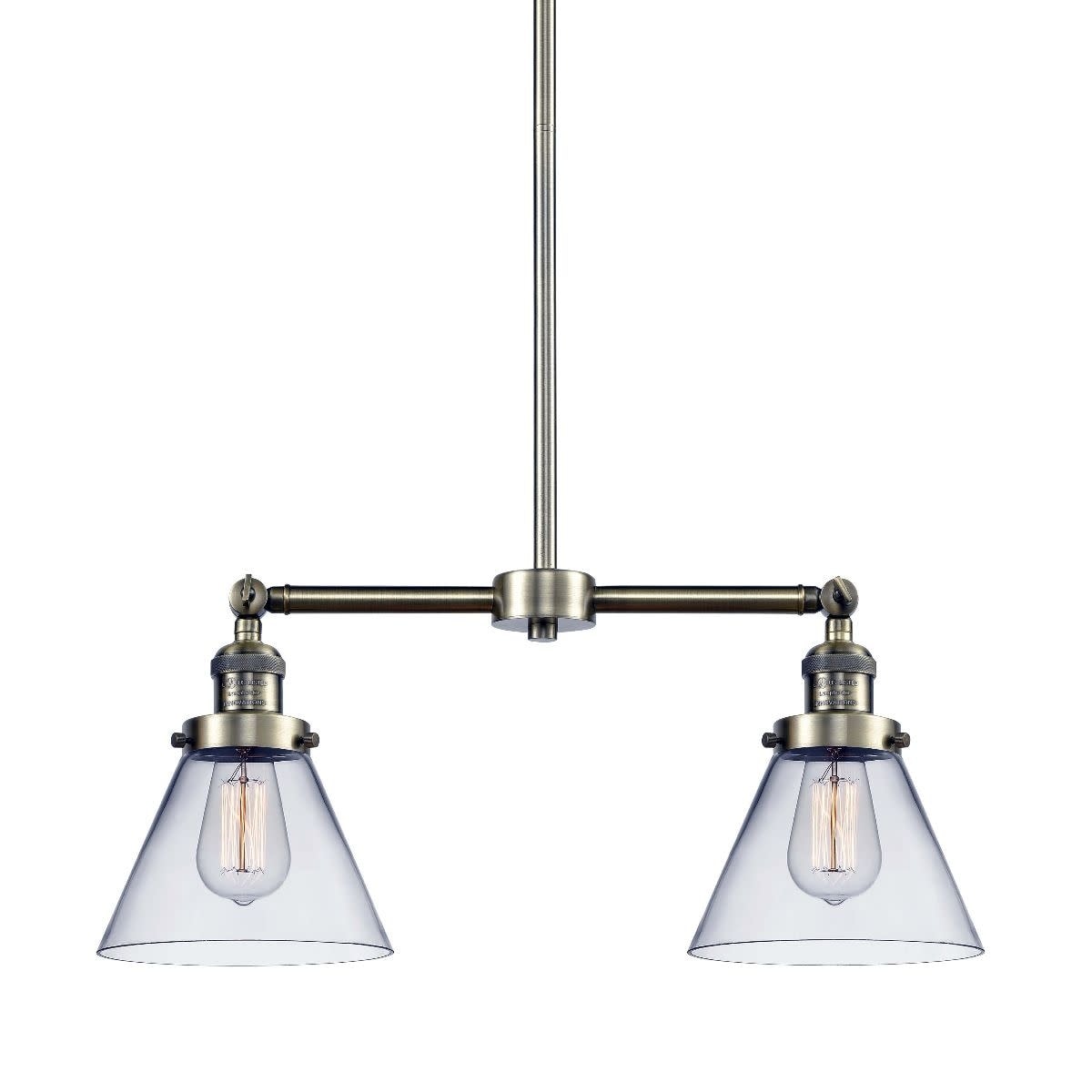 Innovations Lighting 209 Large Cone  Large Cone 2 Light 21" Wide Linear Chandelier - (Brushed Satin Nickel / Clear) - Chandeliers For Bedrooms by Overstock.com
