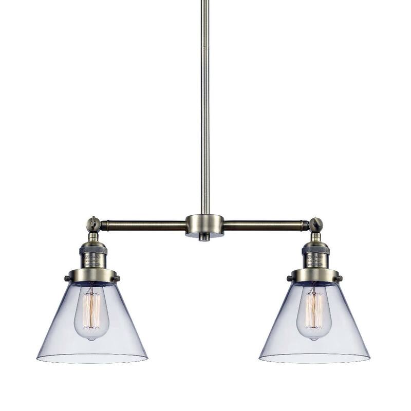 Innovations Lighting Large Cone 2 Light 21" Wide Linear Chandelier - Antique Brass / Clear