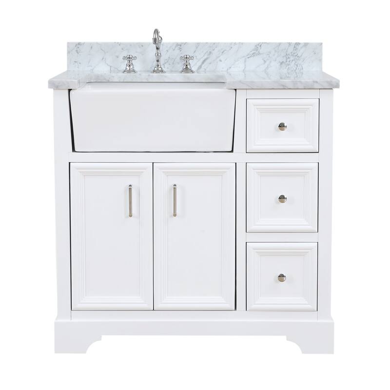 KitchenBathCollection Zelda 36" Farmhouse Bathroom Vanity with Carrara Marble Top
