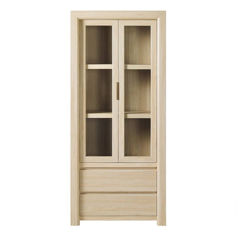 Walker Edison Modern Wood Bookshelf with Glass Doors and Drawer Storage