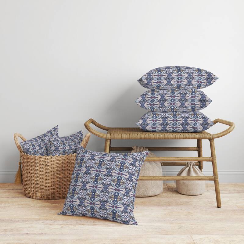 Floral Elegance Faux Suede Reversible Throw Pillow Blue and White
