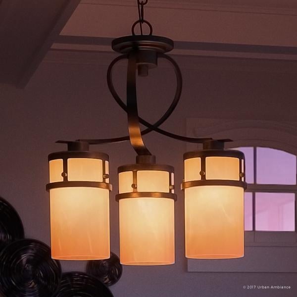 Luxury Rustic Chandelier, 19.5"H x 17"W, with Craftsman Style, Banded Wrought Iron Design, Royal Bronze Finish (60 to 100 Watts - Steel - Bronze - 1 - Chandeliers For Bedrooms by Overstock.com