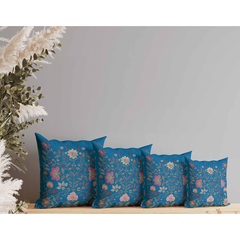 Symmetrical Flora Indoor/Outdoor Reversible Throw Pillow Blue and Pink