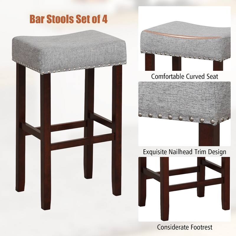 Gymax Set of 4 Bar Stools Bar Height Saddle Kitchen Chairs w/ Wooden