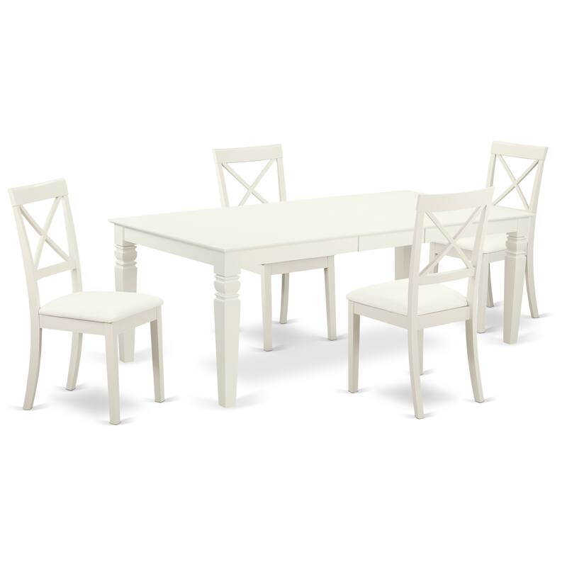 East West Furniture 5 Piece Dining Set- a Kitchen Table and 4 Faux Leather Upholstered Chairs, 42x84 Inch, Linen White