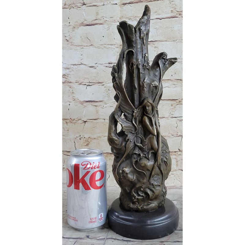 Fantasy Fairy Girl Vase Original Bronze Sculpture On Marble Base 14.5 Inches X 7 Inches