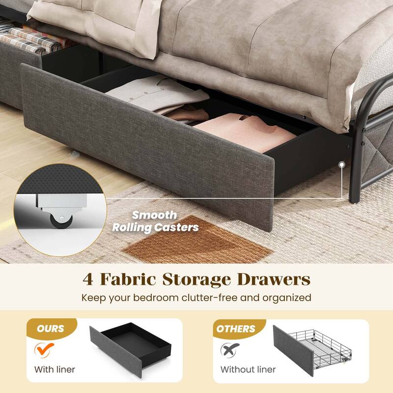Costway Twin/Full/Queen Size Bed Frame with LED Lights & Charging