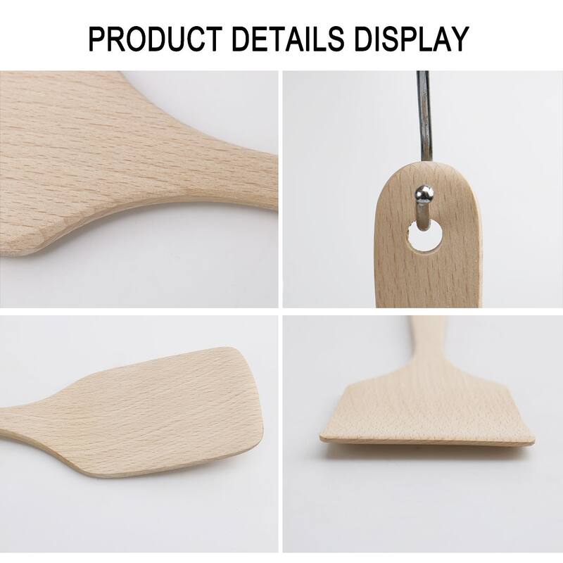 Wooden Turner Long Hand Non-stick Cookware Spatula Kitchen Cooking Baking - Wood Color
