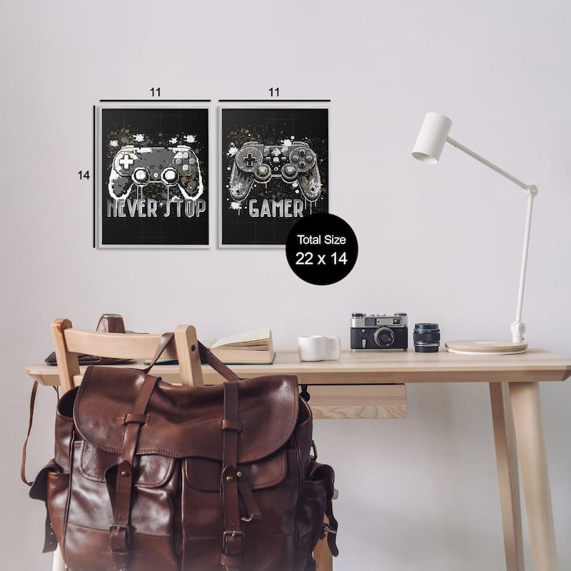 Stupell Modern Gamer Controller Phrases Framed Giclee Art Design By Kim Allen (Set of 2)