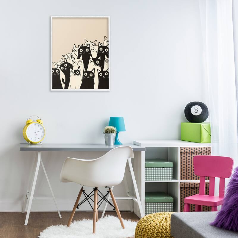 Stupell Fun Modern Black & White Cats Framed Giclee Art Design By Arlington Prints