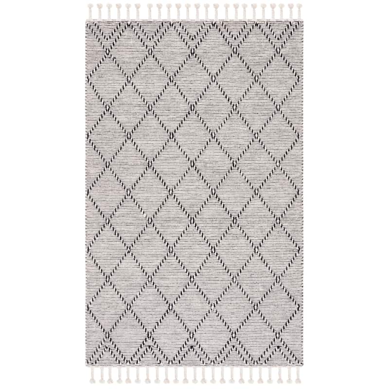 SAFAVIEH Handmade Vermont Shona Trellis Wool Tassel Rug - 6' Square - Ivory/Black
