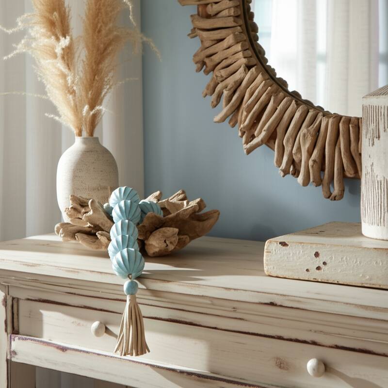 Bead Strand with Leather Tassel Accents - 53" x 3" x 3" - Blue