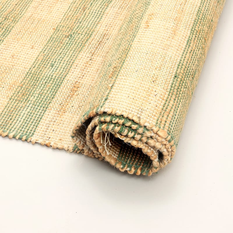 Artisan Hand Woven Jute & Cotton Green Plaid Rug-6X9 ft - 6' x 9'