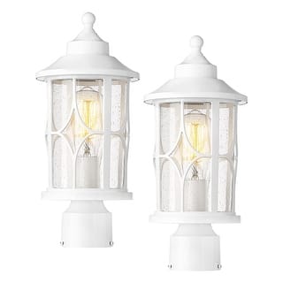 2 Pack Modern Outdoor Post Lanterns for Patio Garden, Seeded Glass Shade