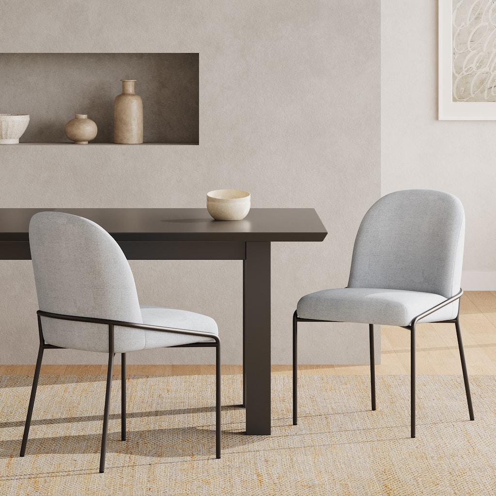 Modern Dining Chair with Soft Grey Linen Textured Polyester Fabric, bronze color Iron Frame,Set of 2